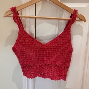 AE pink crochet tank top